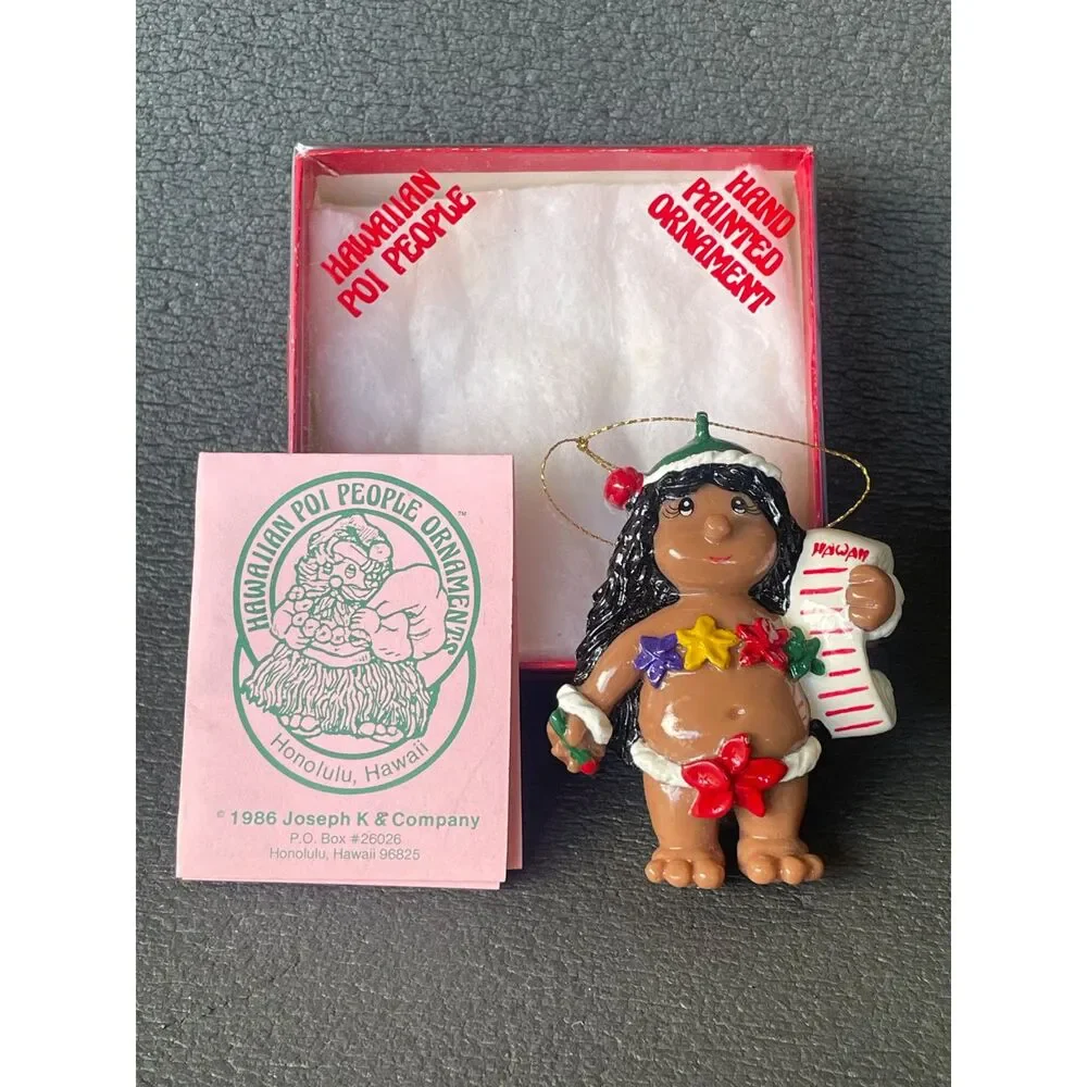 Vintage 1988 Hawaiian Poi People Hula Girl Christmas Ornament w/ Box Hawaii